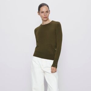 ZARA Olive Basic Long Sleeve Sweater